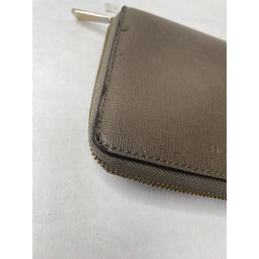 COACH Leather Corner Zip Around Taupe Bi Fold Bag